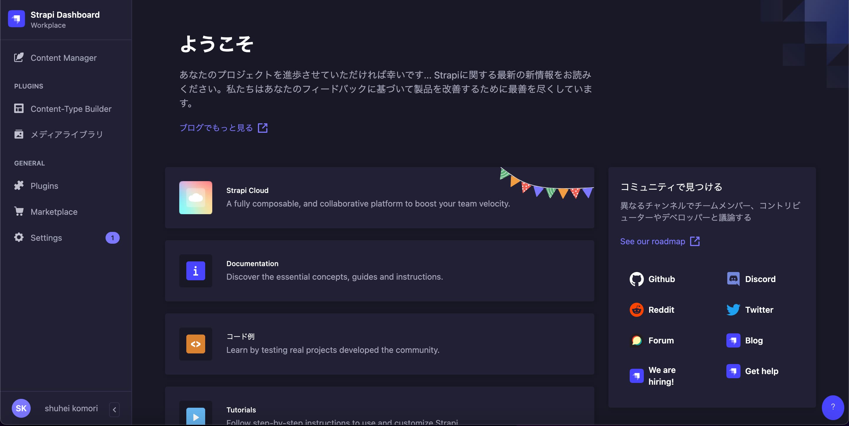 日本語化されたStrapiの管理画面